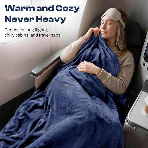 EverSnug Travel Blanket and Pillow - Premium Soft 2 in 1 Airplane Blanket with Soft Bag Pillowcase, Hand Luggage Sleeve and Backpack Clip (Navy Blue) - color: Navy Blue