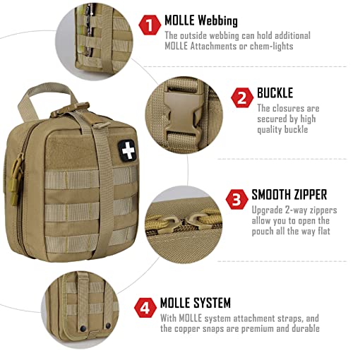 LIVANS 1000D First Aid Bag Empty Medical Ifak Pouch Molle EMT Pouches Rip-Away Tactical Military Trauma Emergency Medic Bag - color: Khaki(7.1"l X 3.5"w X 8"h)