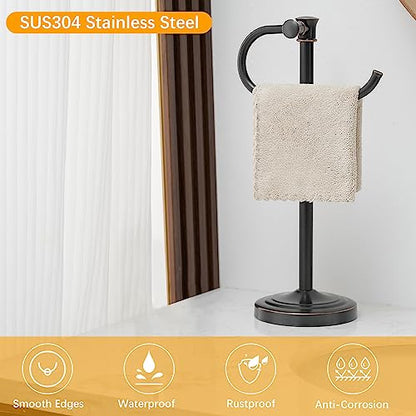 BESy 17 Inch Oil Rubbed Bronze Stand Towel Bar Hanger Hand Towel Bar Bathroom Vanity Countertop Towel Holder Free Standing Stainless Steel Towel Ring Hardware Accessories Towel Rack - color: Bronze