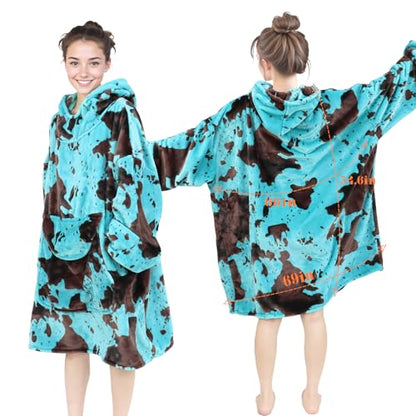 Turquoise Wearable Blanket Hoodie - Warm & Cozy Plush Fleece Sweatshirt Blanket Teal Blue Gifts for Men Women Birthday with Giant Hood Pocket and Sleeves - color: Black Blue, size: Adult