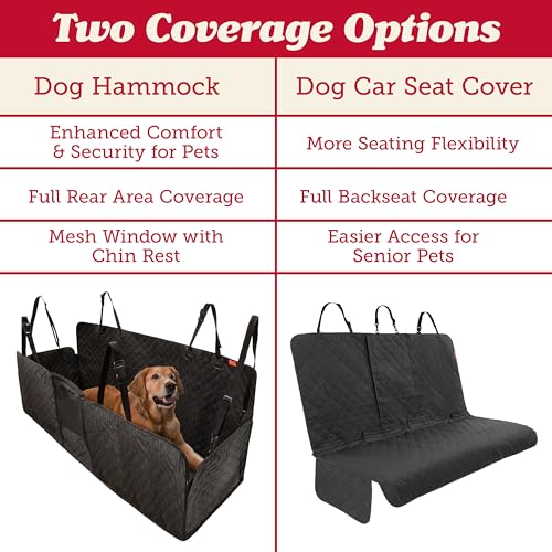 Lusso Gear Dog Car Seat Cover for Back Seat - 100% Waterproof Dog Hammock - Padded Headrest and Mesh Window - Passenger Compatible Rear Car Seat Cover - Fits Trucks, SUVs, Cars - color: Hammock