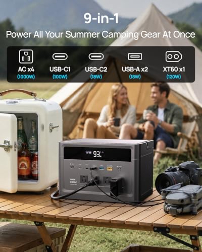 DARAN 1000W Portable Power Station, 576Wh Backup Battery & Solar Generator w/ 4 AC Outlets (Surge 2000W), 100W USB-C, LiFePO4 for Camping, Road Trips, RV & Emergency - color: Fog black