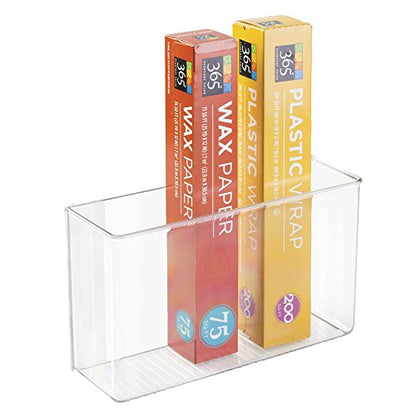 mDesign Plastic Adhesive Mount Storage Organizer Container for Kitchen or Pantry Wall Organization - Space Saving Holder for Sandwich Bags, Foil - 11" Wide - Ligne Collection - Clear - size: 11 x 3.5 x 6.5 (Pack of 1)