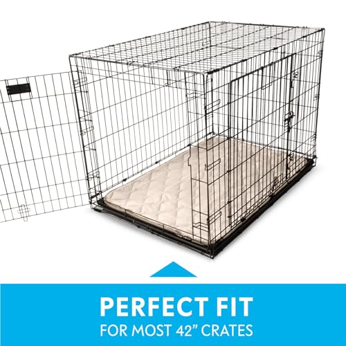 Paw Inspired Washable Padded Crate Mats for Dogs | 41” x 28” Pad, Fits 42-inch Kennels | Leakproof, Waterproof Bottom, Plush Pet Beds (Tan) - color: Tan, size: 42 Inch