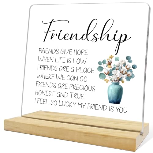 Cotton Flower Decor,Friendship Gifts for Women,Cheer up Gift Acrylic Desk Decor Sign for Home Office Table Shelf,Spiareal Gift for Friend - color: Light blue