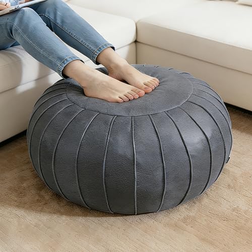 Thgonwid Unstuffed Storage Pouf Ottoman Foot Stool, Empty Shell, Handmade Faux Suede Round Floor Cushion Cover 21.6"x13" for Living Room, Bedroom, Wedding Decor (Deep Grey) - color: Deep Grey