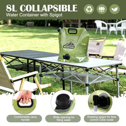 LemonRoad 8 Pack Collapsible Water Container 2.1 Gallon 8L Foldable Water Storage Bag with Spigot, Sturdy Leakproof Jug for Camping, Hiking, Emergency (Green) - color: Green