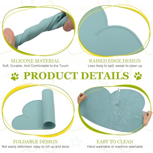 Silicone Pet Feeding Mat, Waterproof Dog Cat Food Bowl Placemat Tray Anti-Slip with Raised Edge Foldable Heat-Resistant (Sea Blue, Cloud Shape), Intended for Cat Dog Water Bowl - color: Sea Blue