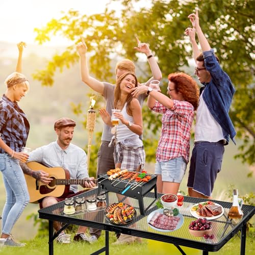 BRIAN & DANY 3x2 FT Folding Grill Table Camping Table, Metal Portable Picnic Table, Lightweight Height Adjustable Foldable Table for Outdoor, Black - size: 3x2FT