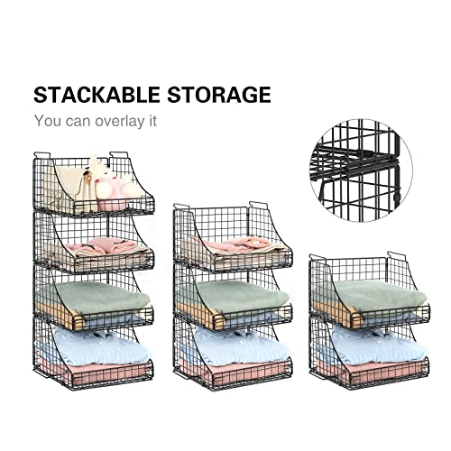 Lyuwanxian 4-Pack Stackable Wire Baskets for Closet Organizers and Storage, Open Storage Bins for Clothes, Toys, and Snacks - Rustic Metal Closet Organizer and Shelves in Black - size: Four-layer stacked basket