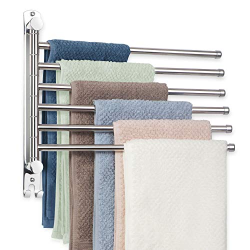 Towel Rack Wall Mounted JSVER Bathroom Towel Rack, Space Saving Towel Holder, 13.4 Inches Swivel SUS304 Stainless Steel Towel Bar, 180° Rotation 6 Arms Towel Racks for Bathroom - color: 6 Arms Type