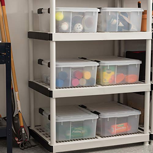 IRIS USA WeatherPro 31 Qt Storage Bins with Lids, 6 Pack, BPA-Free Plastic Gasket Box with Tight Latch and Seal, Stackable Nestable Tote Tub - Clear/Black - size: 31 Qt, style: 6 Pack