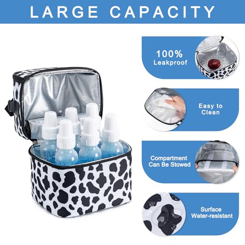 Breastmilk Cooler Bag with Ice Pack Fits 6 Baby Bottles up to 9 Ounce, Breast Milk Pump Cooler Bag with Shoulder Strap for Nursing Mom Daycare, Work, Travel - color: Cow