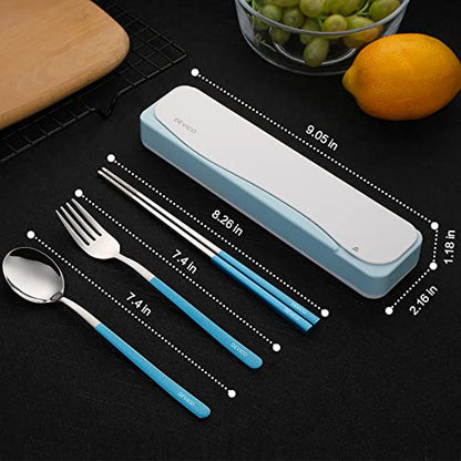 DEVICO Travel Utensils, 18/8 Stainless Steel 4pcs Cutlery Set Portable Camp Reusable Flatware Silverware, Include Fork Spoon Chopsticks with Case (Blue) - color: Blue