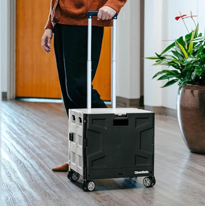 CleverMade Collapsible Wheeled Crate, 35L Capacity, 4 Double Wheels, Foldable with Lid, Black - color: Black, size: 35L - 4 Wheels