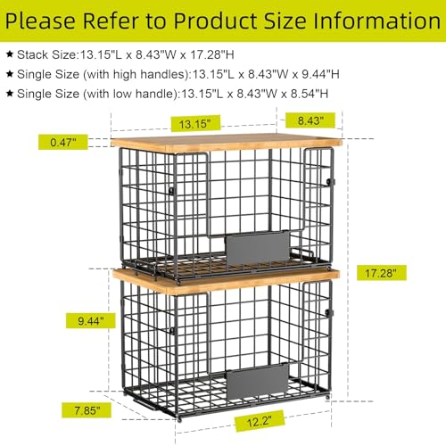 keomaisyto 2 Set XL Stackable Wire Baskets with Bamboo Top- Pantry Organizers and Storage, Kitchen Organization Counter Storage Bins for Potato/Onion/Fruit/Vegetable/Produce, Under Sink Organizing - size: XL-17.28x13.15x8.43