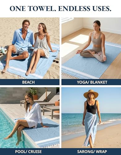 LANE LINEN Beach Towels for Women, 2 Pack Large Beach Towels Oversized, Pre-Washed, No-Shrink Sand Free Beach Towels, Quick Dry, Lightweight Travel Towel,Soft Beach Bath Towel, 39"x71" - Sky Blue - color: 06: Sky Blue, size: Pack of 2