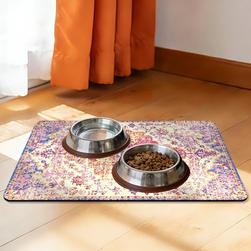 Cat Food Mat Pet Feeding Mats Dog Bowls Mat Cat Water Mat 12x20 Inch Boho2 - color: Bohemia Style 02