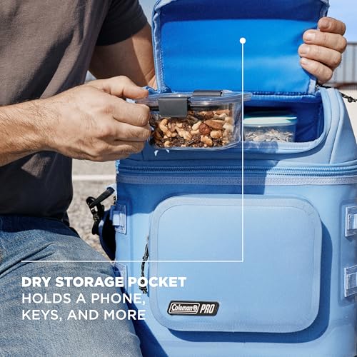 Coleman Pro 24-Can Premium Soft Cooler Lunchbox, Fully Insulated Lid & Body Stays Cold up to 35 Hours, Great for Camping, Tailgating, Parties, Sports, Concerts, Lunches & More - color: Blue Sky, style: 24-Can