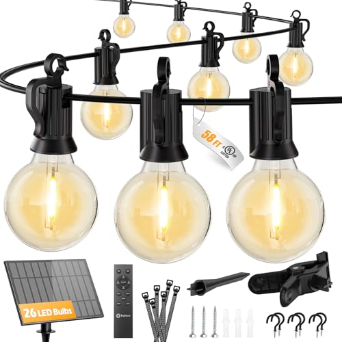 Brightown 38FT 16LED Solar String Lights Outdoor with Remote & USB Port, Shatterproof Bulbs, Dimmable & Timable, 3 Modes, Patio Lights with Mount Clips for Backyard Garden Decor - Last for 36+Hrs - size: 58FT