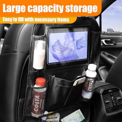 ZIMISI Car Backseat Organizer, Oxford Cloth Kick Mats Back Seat Protector with 9 Pockets & Clear Tablet Holder, Universal Waterproof Car Road Trip Essentials Storage Accessory (1PC) - size: 1PC