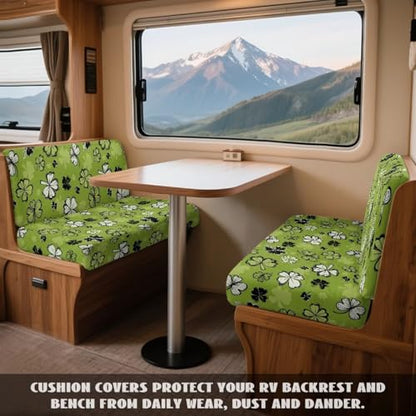 Green Shamrock Pattern 2 Pack RV Dinette Cushion Covers Breathable Camper Cushion Slipcover Replacement Non-Slip St. Patrick's Day Accessories for RV Camper Car Bench - color: Green Shamrock