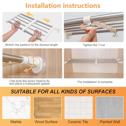 BAOYOUNI Tension Shelf Expandable Clothes Closet Organizer Rack Adjustable DIY Wardrobe Dividers Separator Ivory, 15.75-23.62 Inches - size: (15.75-23.62) IN