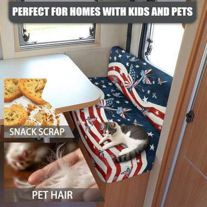 American Flag Butterfly RV Dinette Cushion Covers, Stretch Camper Cushion Slipcovers for Travel Trailer Couch RV Booth Seat, Replacement Camper Sofa Chair Protector - color: American Flag Butterfly