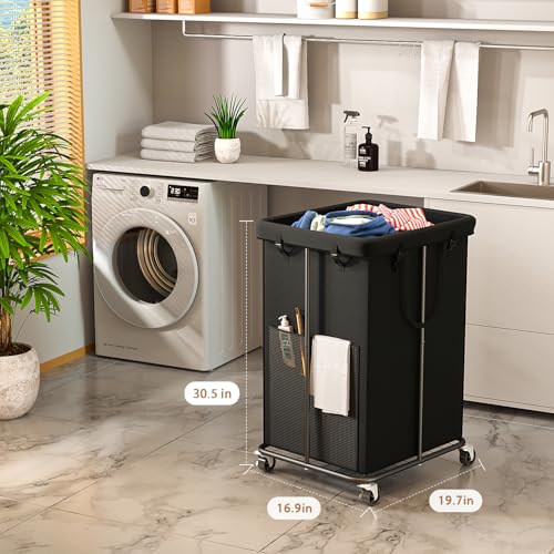 150L Large Laundry Basket with Wheels, Rolling Laundry Hamper with Removable Laundry Bag & Metal Frame, Oxford Fabric Dirty Clothes Hampers for Bedroom, Laundry Room, Bathroom, Dorm(Black) - color: Black