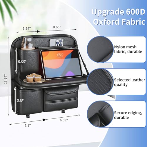 Car Backseat Organizer with Foldable Table Tray,Hanging Storage Bag with Touch Screen Phone Holder,Premium PU Leather Material,Compatible with Most Vehicles,Inner Car Accessories - size: Short