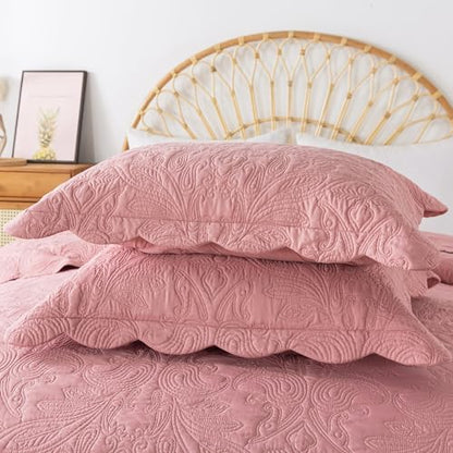 HoneiLife Queen Quilt Bedding Set - 3 Piece Microfiber Quilt Sets Lightweight Bedspreads Reversible Coverlets Rustic Bed Cover Floral Bedding Set All Season Quilts-Pink - color: Dusty Pink, size: Queen/Full-90"x96"
