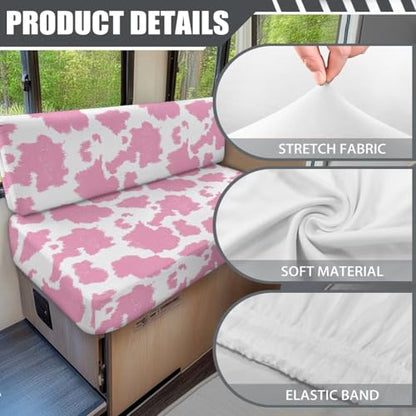 Pink RV Dinette Cushion Covers Cow Print Stretch Camper Cushion Cover Booth Seats Replacement RV Cushion Covers Washable Sofa Furniture Protector - color: Pink Cow Print