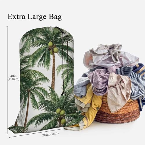 Swono Palm Trees XL Laundry Bags, Drawstring Closure Dirty Clothes Bag Organizer, Heavy Duty Large Laundry Bag, Tropical Leaves Hawaii Summer Oxford Cloth, Machine Washable 28"x40", Exotic Aloha - color: Palm Trees