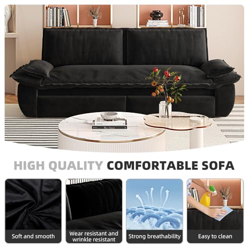 KEIKI 73.2" Queen Sleeper Sofa Bed, 3-in-1 Convertible Pull Out Couch with Chaise Lounge, Modern Velvet Futon Loveseat, Compact Sofa Bed for Small Apartment Studio Living Room Space Saving Furniture - color: Matte Black, size: 73.2 Inch Queen