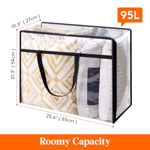 Lifewit 4 Pack Clear Clothes Storage Bags, 95L Plastic Blanket Storage Bag, Vinyl Foldable Moving Bags with Zipper, Closet Organizers and Storage Containers for Bedding, Duvet, Comforter - size: 95L