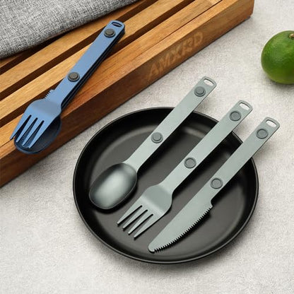 Magnetic Camping Utensils Set, Knife, Fork & Spoon Cutlery Set, Portable & Reusable Metal Aluminum Travel Flatware, 3-PACK, Gray - color: Gray