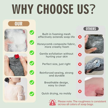 2 Pieces Soap Bags for Soap Bars, Exfoliating Soap Saver Bags, Foaming Bar Soap Pouches for Use in Baths or Showers (Gray) - style: A Grey