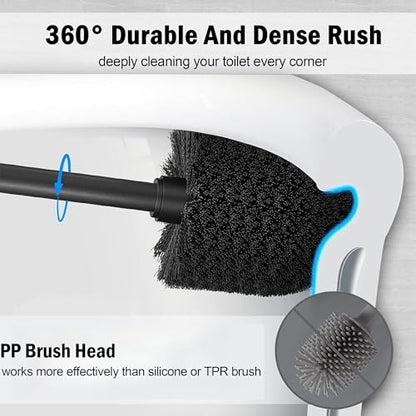 Metal Toilet Bowl Brush with Holder Premium Bathroom Cleaning Set Rustproof Hygienic Durable Elegant Finish - color: Matte Black