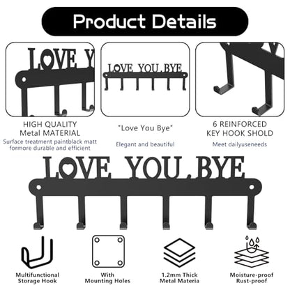 Key Holder for Wall - 'Love You Bye' Key Hooks,Key Holder Wall Mount Self Adhesive, Key Rack Wall Mount for Wall No Drill for Living Room, Kitchen, Bathroom, Garage (Black, 6 Hooks) - color: Love You Bye' Black