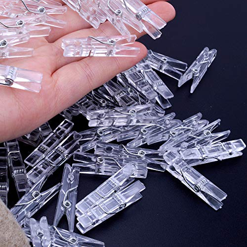 Jdesun 50 Pieces Photo Clips,Mini Plastic Picture Paper Clip Clothespins Peg for Office,Home,Arts - color: Clear White