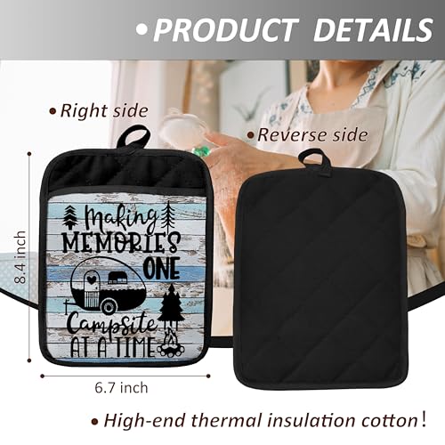 Camping Camper RV Gifts Pot Holders with Pockets, Making Memories One Campsite at a Time Pot Holders Heat Resistant Oven Mitts Hot Pads for Campsite RV Kitchen Baking Cooking - color: Louyzhut-1