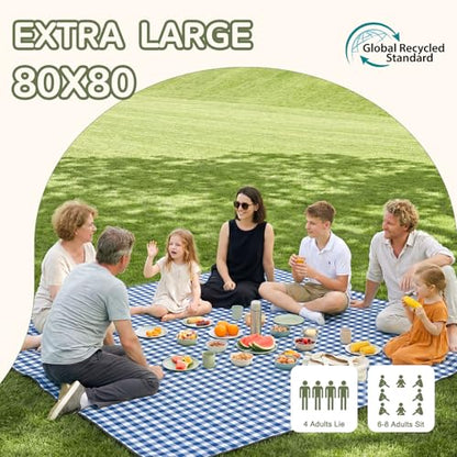 Genovega Waterproof Picnic Blanket Beach Outdoor Mat Rug Registry Wedding Search by Name Must Have Items Newly Wed Married Couple Gifts Bridal Husband Wife Men Women Mr Mrs 1 Anniversary Present - color: Checkered Navy