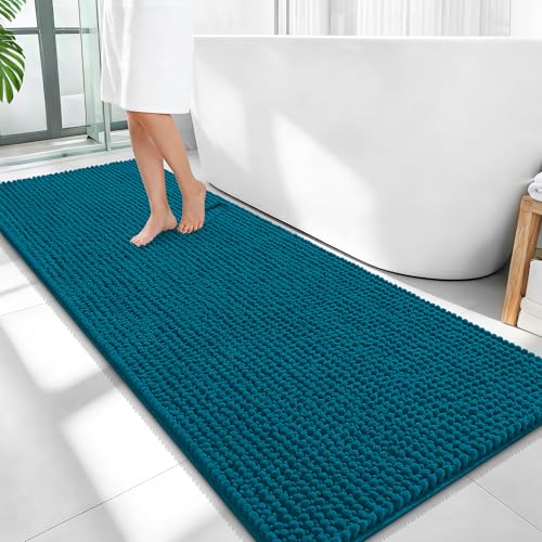 OLANLY Thick Bathroom Runner Rugs 59x24, Extra Soft Absorbent Chenille Bath Rugs, Rubber Backing, Machine Wash Dry, Long Bath Mats for Bathroom, Tub and Shower, Home Decor Accessories, Peacock Blue - color: Peacock Blue, size: 59" X 24"