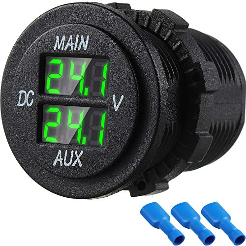 LED Digital Double Voltmeter, Round Panel Voltage Monitor for Car Pickup RV Truck Dual Battery Pack (Green) - color: Green