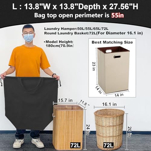 Canvas Laundry Bags with Handles & Square Base 13.8"Wx13.8"Dx27.6"H, Large Heavy Duty Laundry Hamper Bag, College Dorm Washable Drawstring Canvas Dirty Clothes Sack (Black) - color: Black 1-Pack | Square Base, size: 13.8"Wx13.8"Depthx27.6"H