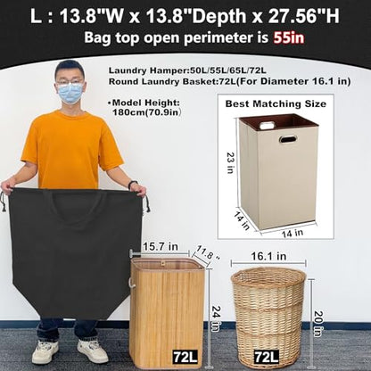 Canvas Laundry Bags with Handles & Square Base 13.8"Wx13.8"Dx27.6"H, Large Heavy Duty Laundry Hamper Bag, College Dorm Washable Drawstring Canvas Dirty Clothes Sack (Black) - color: Black 1-Pack | Square Base, size: 13.8"Wx13.8"Depthx27.6"H