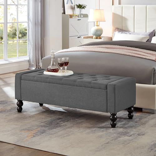 50" W Storage Ottoman Bench with Safety Hinge, Load up to 660 lb Ottoman with Storage, Upholstered Tufted Entryway Bench with Seating for Living Room, Bedroom, Entryway, Dark Gray - color: Dark Gray
