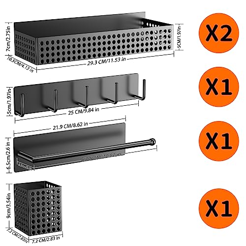 Magnetic Spice Rack for Refrigerator 2 Tiers and Paper Towel Holder and Utensil Holder, Magnetic Refrigerator Organizer, Strong Magnetic Fridge Shelf, Side Fridge Storage Rack for Kitchen