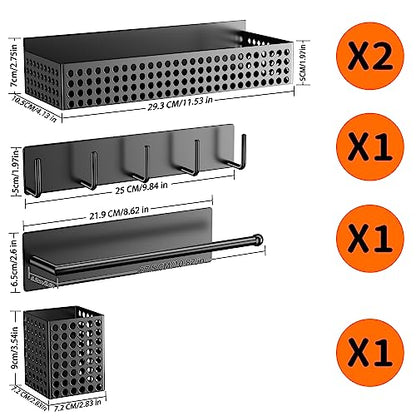 Magnetic Spice Rack for Refrigerator 2 Tiers and Paper Towel Holder and Utensil Holder, Magnetic Refrigerator Organizer, Strong Magnetic Fridge Shelf, Side Fridge Storage Rack for Kitchen