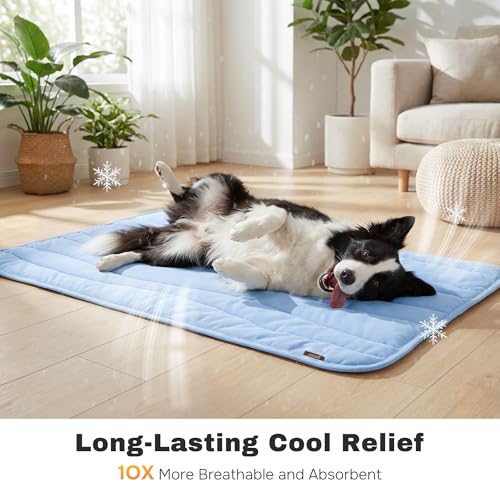 ZOMISIA Cooling Mat for Large Dogs - Thin Portable Pet Cooling Pad, Breathable and Washable Cool Fiber with Non-Slip Bottom, Outdoor Use for Summer, 36x27, Blue - size: 36''x27''(Large)